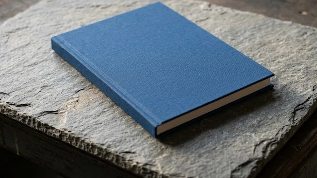 Carnet toilé posé sur un support en ardoise minérale